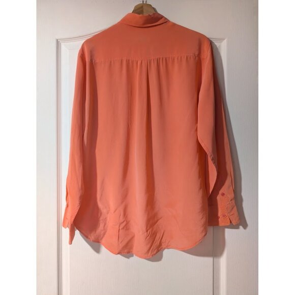 Equipment | Signature Slim Fit Silk Button-Up Shirt In Living Coral - Picture 7 of 14